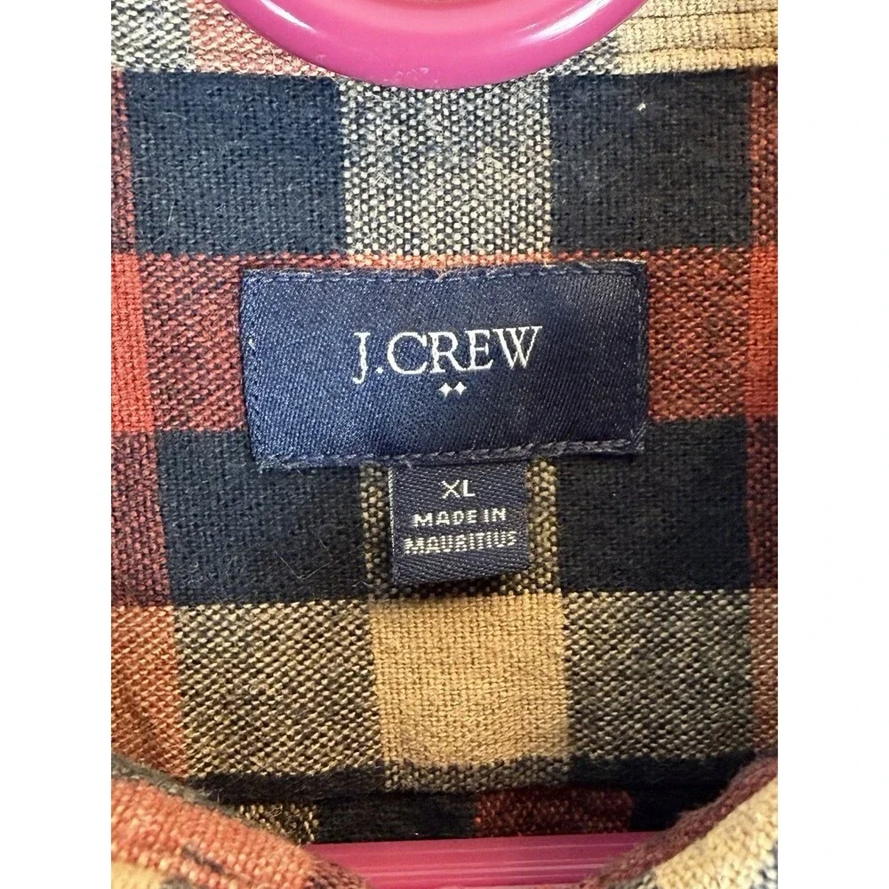 J Crew Cotton Twill L/S Button Shirt Red/Blue Plaid Suede Elbows Men’s XL